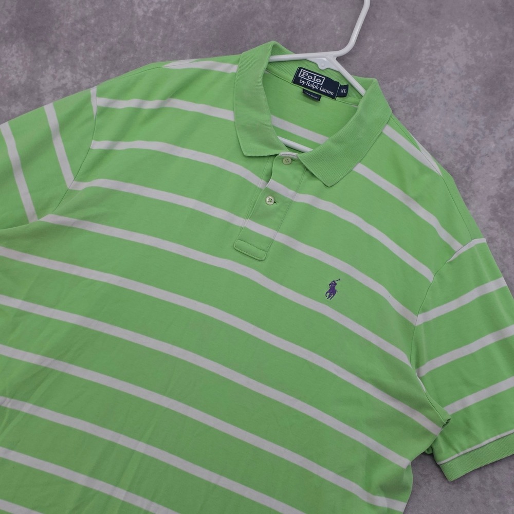 Polo Ralph Lauren Striped Polo Shirt Mens XL Lime Green White Short Sleeve